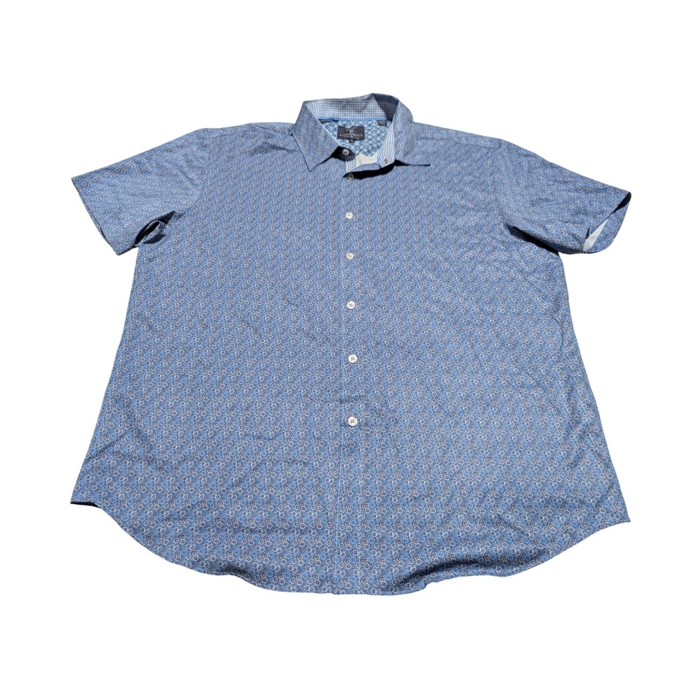 Con.Struct‎ Shirt Mens XL Blue Medallion Modern Fit 4-Way Stretch Short Sleeve